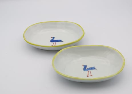古川章蔵　色絵磁器楕円鳥小皿