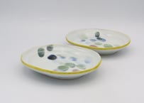 古川桜　色絵磁器点描楕円小皿2客セット