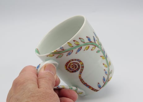 古川桜　色絵磁器赤絵ゼンマイマグ