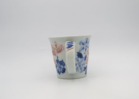 山本博　色絵半磁器クレマチスマグカップ、ピンク