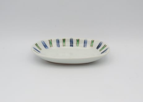 古川章蔵　色絵磁器縞々小判小皿