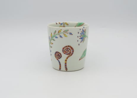 古川桜　色絵磁器赤絵ゼンマイマグ