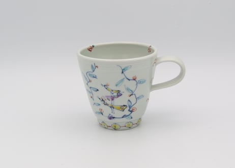 松尾貞一郎　色絵磁器花鳥マグ69