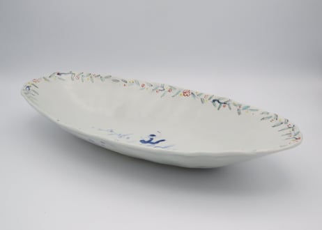 松尾貞一郎　色絵磁器ダンス紋長楕円鉢