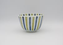 古川章蔵　色絵磁器青黄線紋中丼