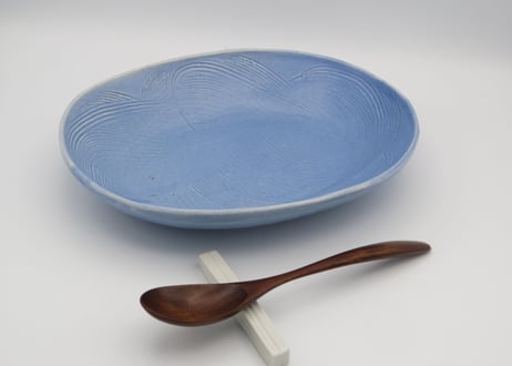 東まり子　磁器アクア釉楕円盛鉢