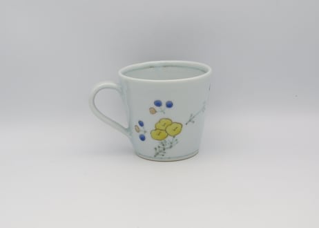 清水なお子　色絵磁器黄色花紋マグ