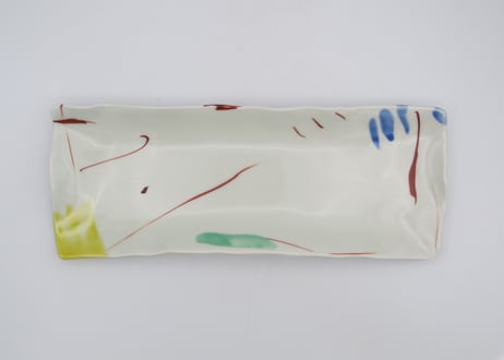 古川章蔵　色絵磁器デタラメ紋長皿C