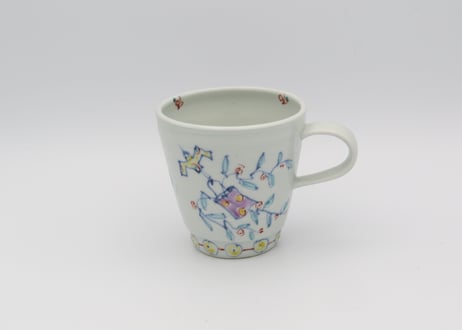 松尾貞一郎　色絵磁器花鳥マグ70
