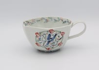 松尾貞一郎　色絵磁器五彩花鳥七角マグT-10