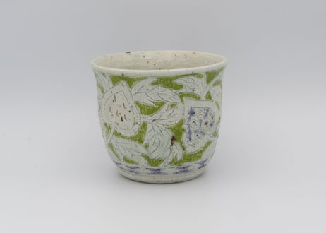 松尾三希子　色絵半磁器紫緑大振りマグJ
