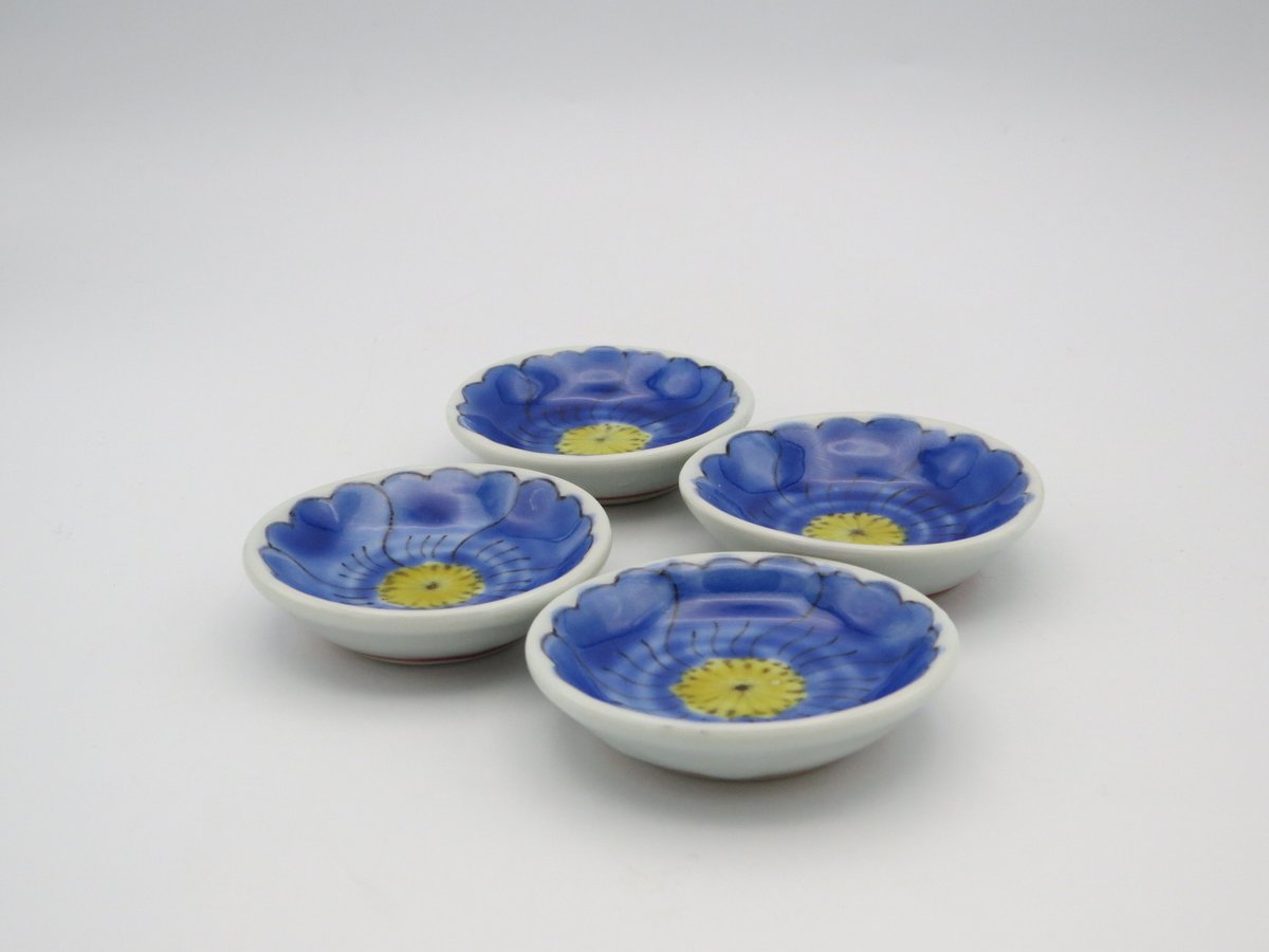 青花皿 花と人形八方割5寸皿 しん窯 青花