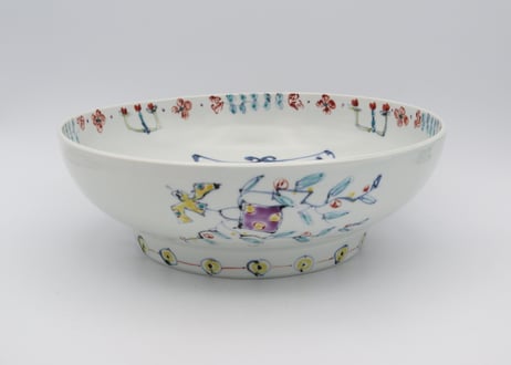 松尾貞一郎　色絵磁器花鳥紋高台鉢