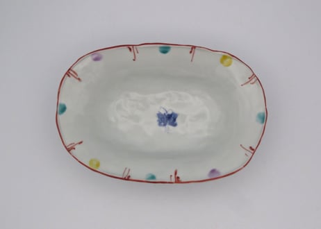 松尾貞一郎　色絵磁器楕円の小鉢T-79