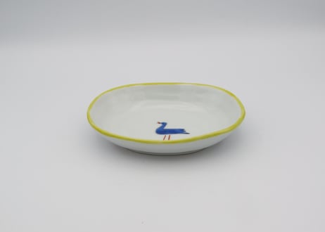 古川章蔵　色絵磁器楕円鳥小皿