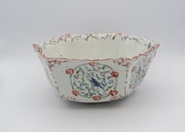 松尾貞一郎　色絵磁器五彩花鳥図六角鉢