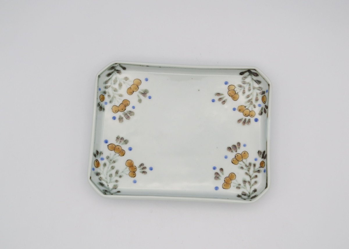 色絵角皿+猪口 5客