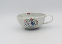 松尾貞一郎　色絵磁器五彩輪花花鳥のマグT-29
