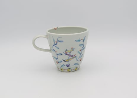 松尾貞一郎　色絵磁器花鳥マグ69