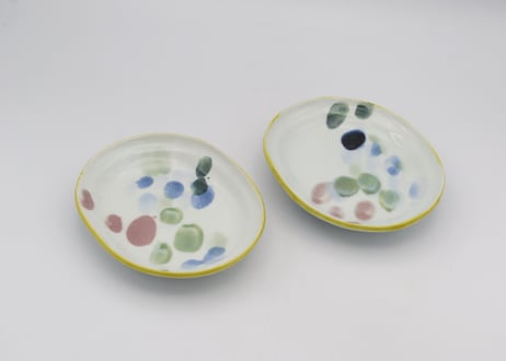古川桜　色絵磁器点描楕円小皿2客セット