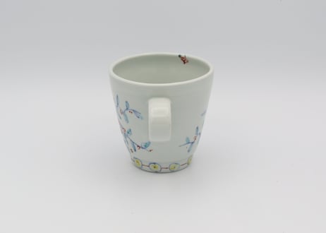 松尾貞一郎　色絵磁器花鳥マグ70