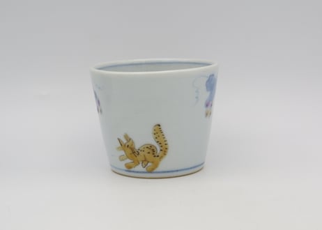 清水なお子　色絵磁器蕎麦ちょく 葡萄と栗リス