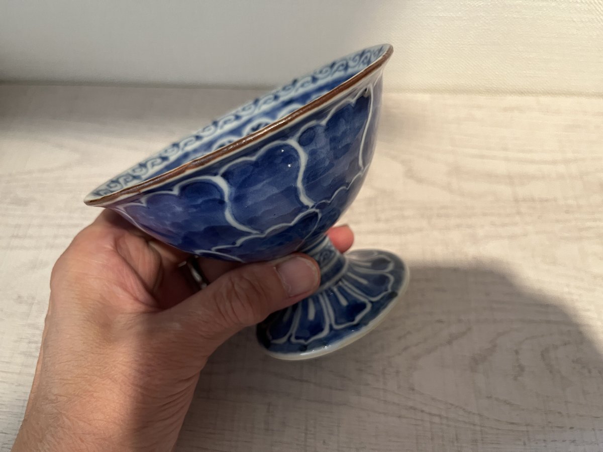 清水焼 祥瑞小鉢 手描き￼ 五客 近代工芸 平安 瑞祥 清水焼 手描き捻祥瑞文染付 輪花 向付 10客