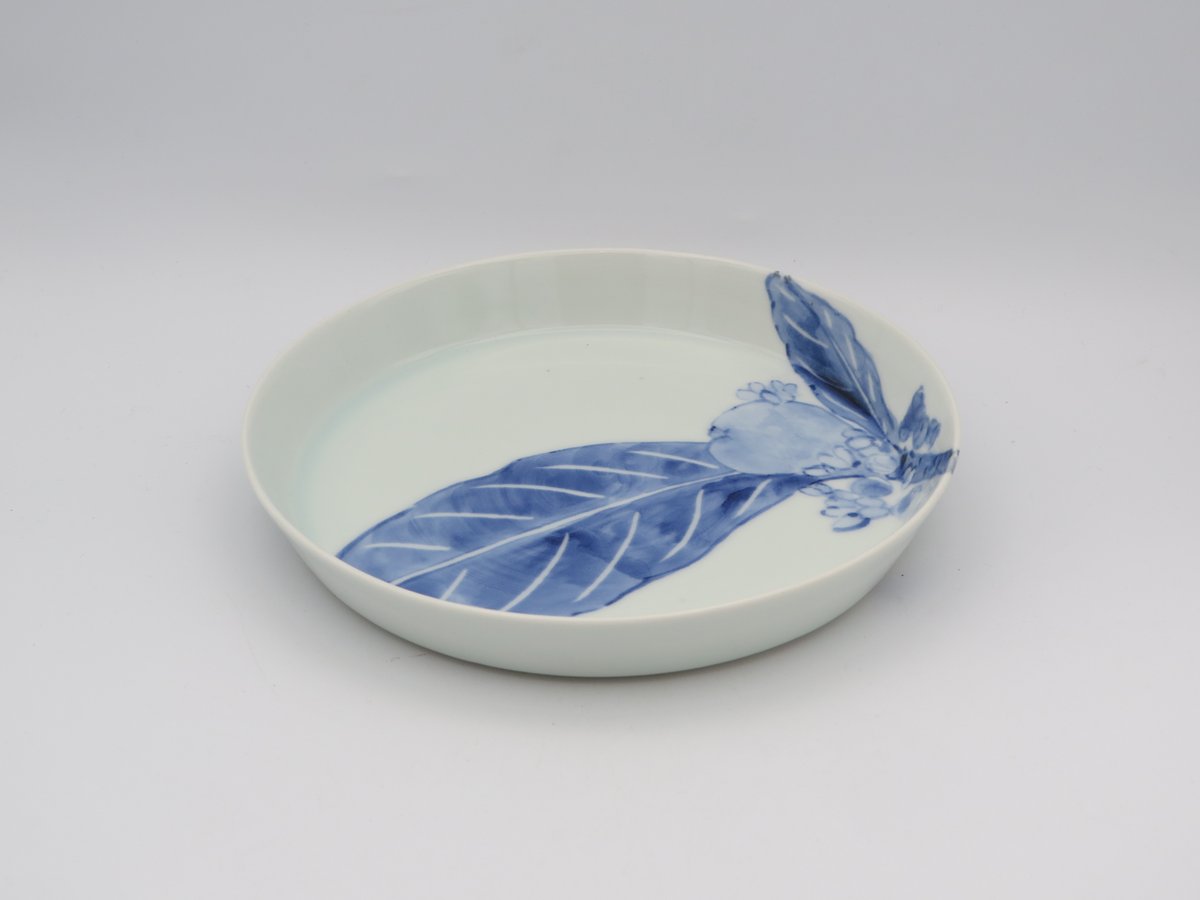 小皿■増田特製 染付桜紋 花絵 扇型貝型皿 5枚 古美術 時代物 骨董品■ Antique Sam's Collection手描き染付なます皿 金彩漢詩 5枚組