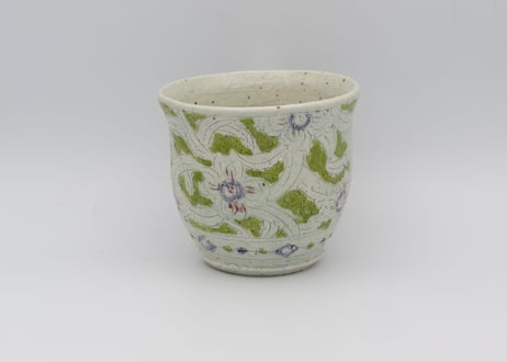 松尾三希子　色絵半磁器紫緑大振りマグH