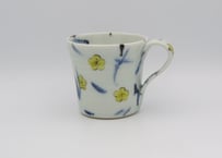 古川章蔵　色絵磁器青に黄色花マグ3