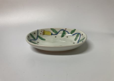 古川章蔵　色絵磁器ツル花楕円皿