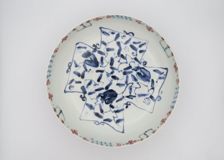 松尾貞一郎　色絵磁器花鳥紋高台鉢