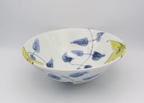 古川章蔵　色絵磁器黄色のクレマチス大鉢