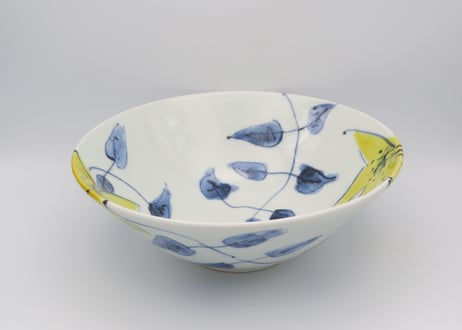 古川章蔵　色絵磁器黄色のクレマチス大鉢