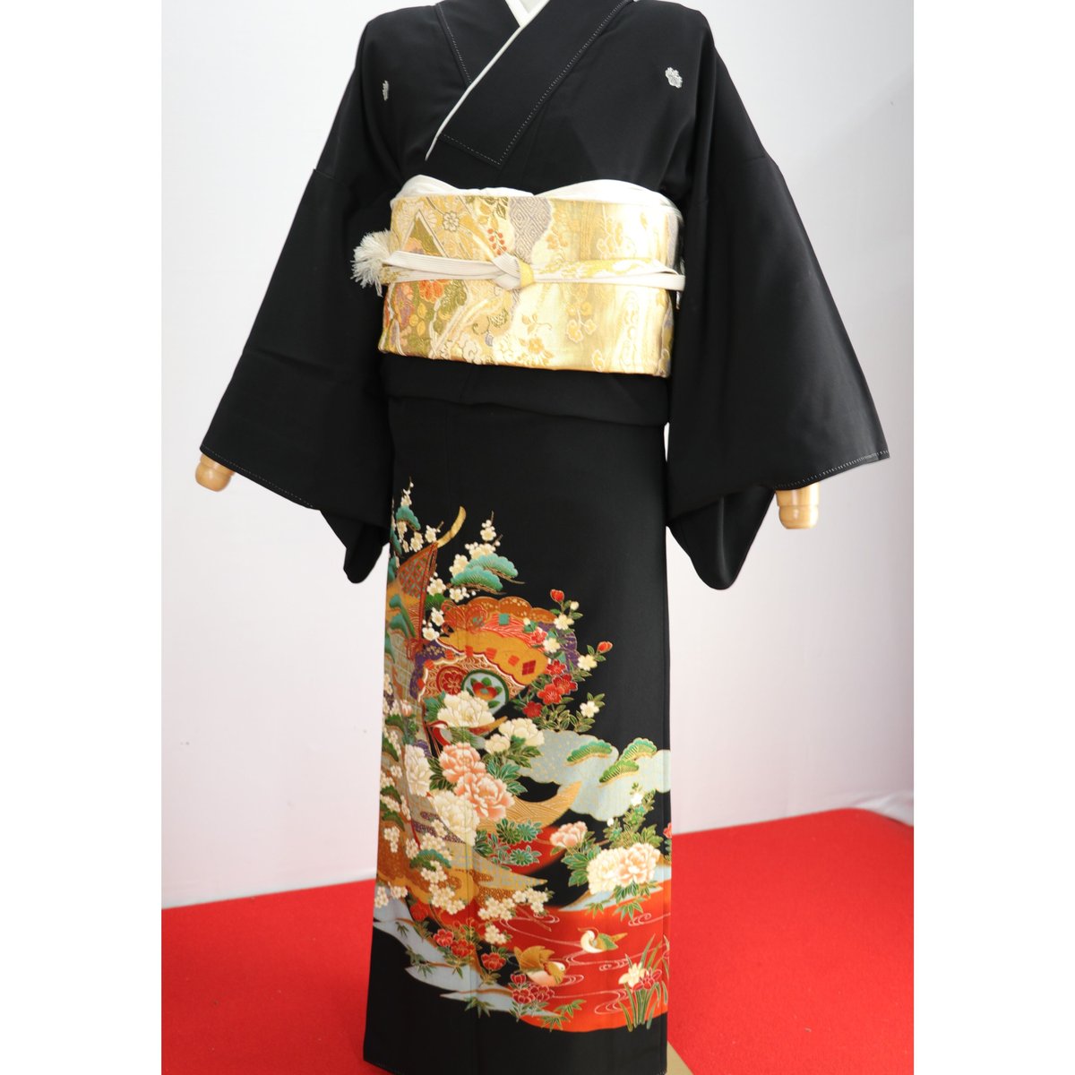 【コロ 美品 幅広】黒留袖襦袢セット正絹 花柄 コロ様専用 美品 幅広】黒留袖襦袢セット正絹 花柄