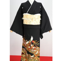 K19】亀甲柄が描かれた黒留袖 鶴 礼装 帯セット 正絹 | kimonoSTORE