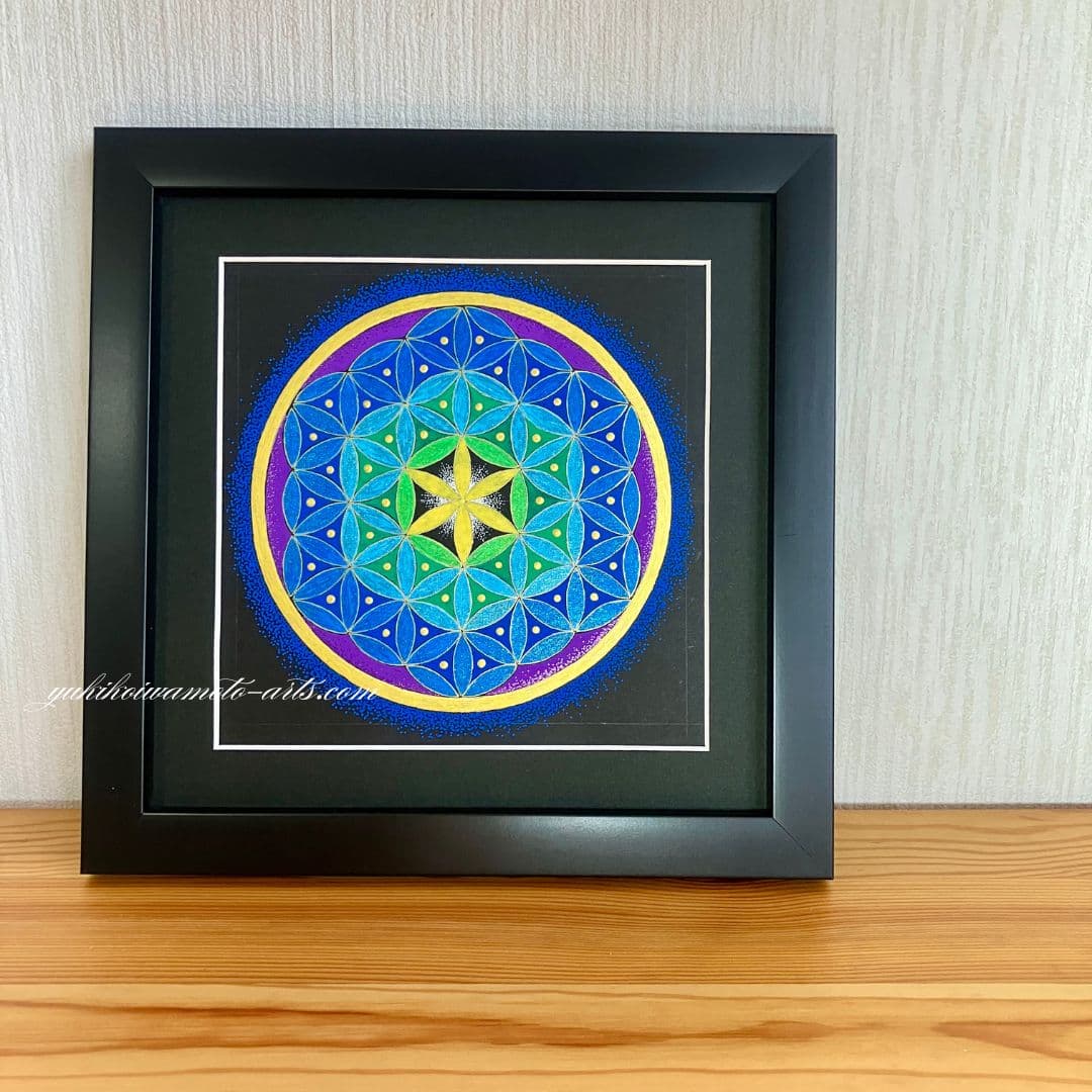 原画】運気アップ波動アート 神聖幾何学フラワー・オブ・ライフ「碧の