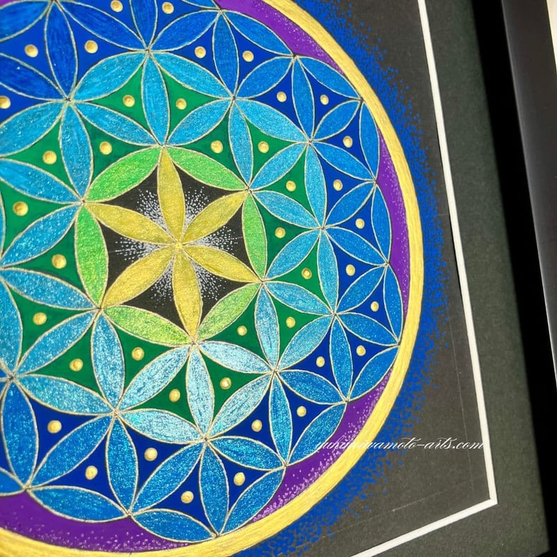 原画】運気アップ波動アート 神聖幾何学フラワー・オブ・ライフ「碧の