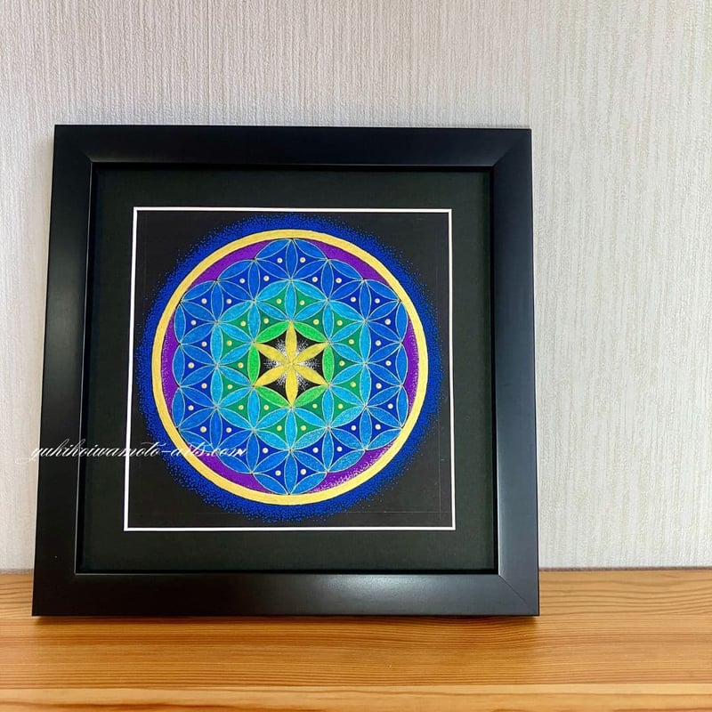 原画】運気アップ波動アート 神聖幾何学フラワー・オブ・ライフ「碧の