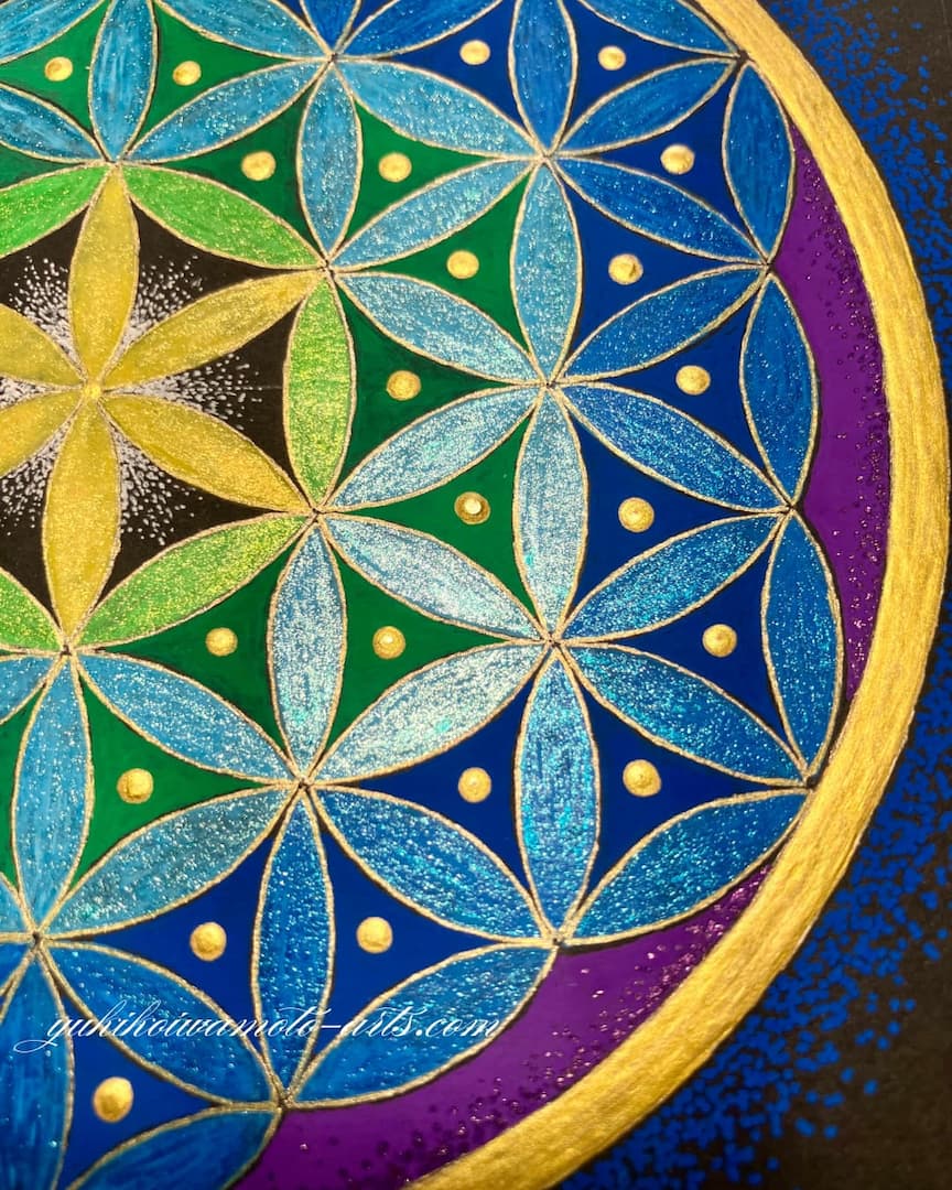 原画】運気アップ波動アート 神聖幾何学フラワー・オブ・ライフ「碧の