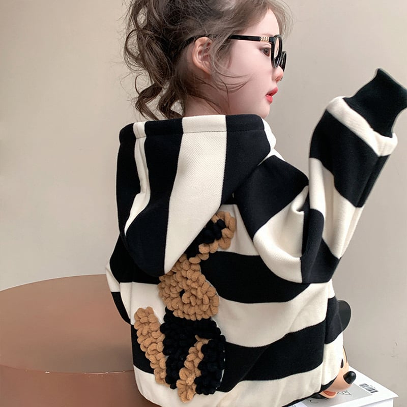 もこもこうさぎ刺繍ボーダーZIPパーカー | select shop Lica.