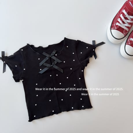 ドット柄リボンTシャツ