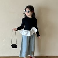 ペプラムフリル切り替え長袖トップス