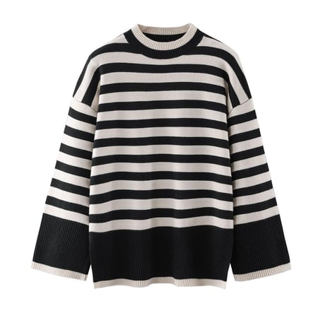 【ladies】スリットボーダーニット