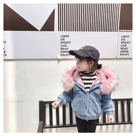 【キッズ】ファーデニムジャケット