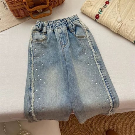 ストーンワイドデニムパンツ