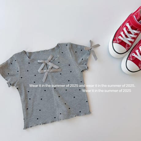 ドット柄リボンTシャツ