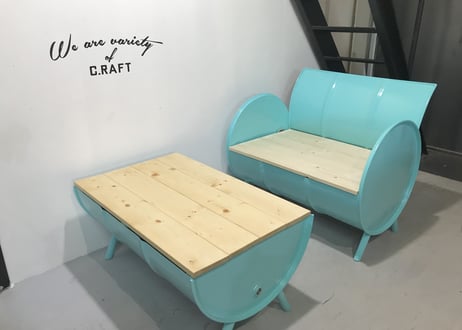 ドラム缶リメイクテーブルセット　☆送料無料☆ 送料無料】［セット価格］ドラム缶リメイク テーブル&ソファセット