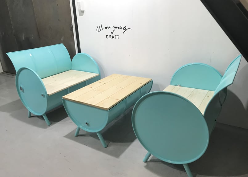 待望のセット販売！］ドラム缶リメイク テーブル&ソファセット