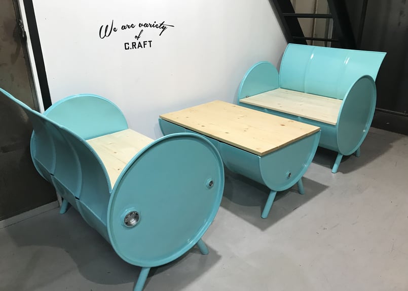 マサ　ドラム缶テーブル 待望のセット販売！］ドラム缶リメイク テーブル&ソファセット